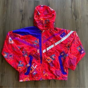 Vintage Retro Obermeyer Sports Hooded Ski Jacket Shell Mens Medium Pink Sierra